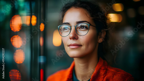 Woman in glasses looking ou...