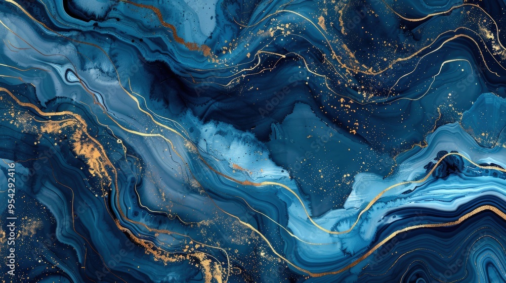 A vibrant abstract design featuring swirling blue and gold patterns. A vibrant abstract design featuring swirling blue and gold patterns.