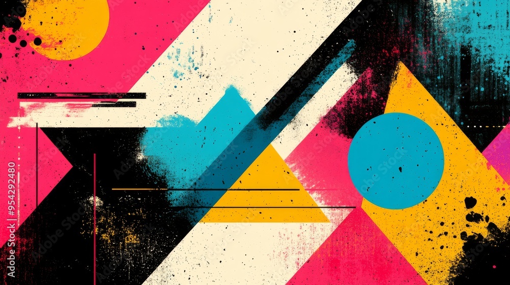 Naklejka premium Abstract Geometric Shapes with Splashes of Color