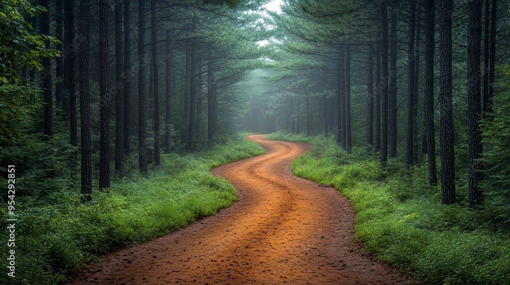 Fototapeta premium Winding Forest Path in Misty Morning Light