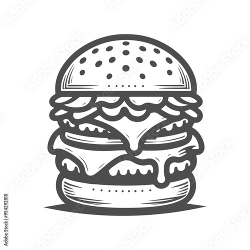 Burger fast food silhouette. Black Vector Icon on white background.
