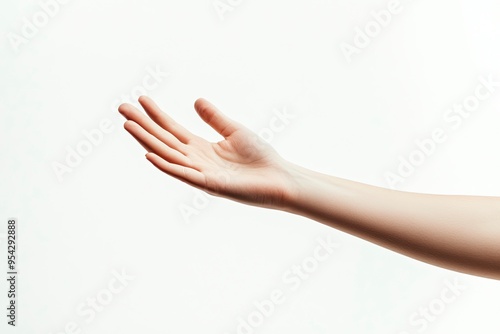 Woman showing hand on white background, closeup , ai