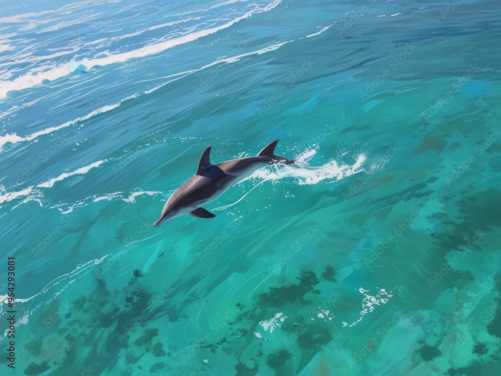 Obraz premium Dolphin Leaping Through the Turquoise Waves