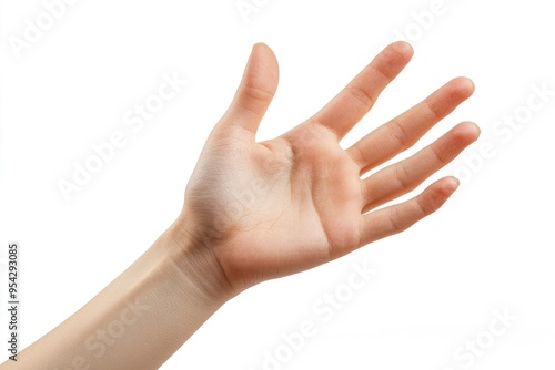 Woman showing hand on white background, closeup , ai