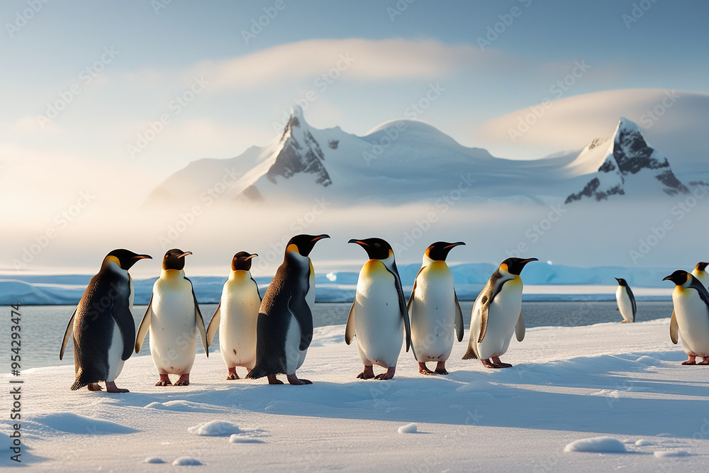 Obraz premium A serene panorama featuring a group of penguin