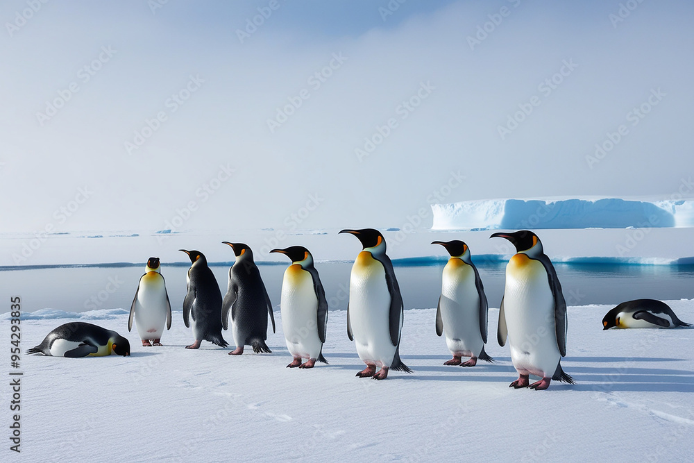 Obraz premium A serene scene of emperor penguin standing on sea site