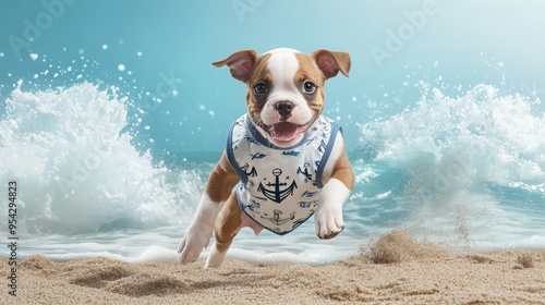 Happy Puppy Playing on the Beach