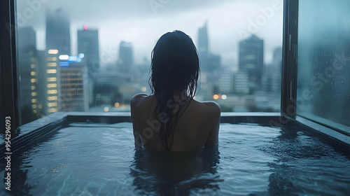 Woman relaxing in a hot tub...