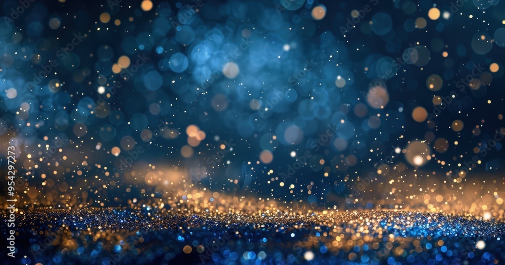 A mesmerizing background of shimmering bokeh lights in blue and gold hues. A mesmerizing background of shimmering bokeh lights in blue and gold hues.