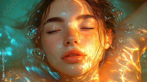 Woman submerged in water wi...