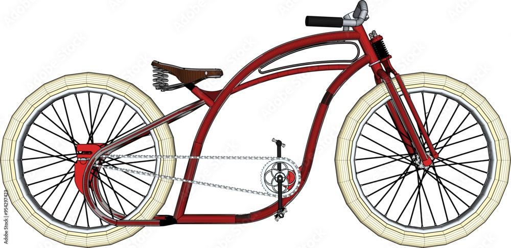 Fototapeta premium Vector sketch illustration silhouette design image of modern classic vintage ethnic modified racing bike with big wheels