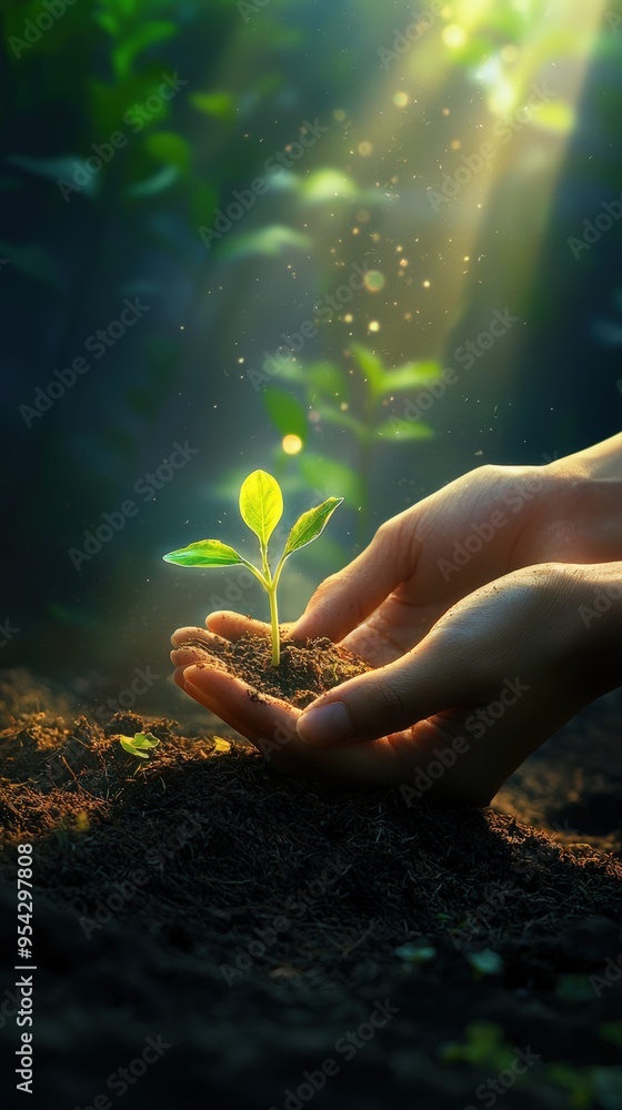 Fototapeta premium Hands holding a sprout