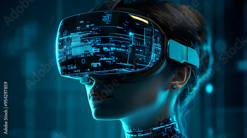 Woman wearing a VR headset ...