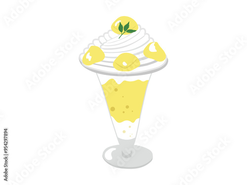 生クリームと黄色い栗のパフェ