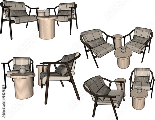 Vector sketch illustration silhouette design image of modern minimalist living room chair and table furniture