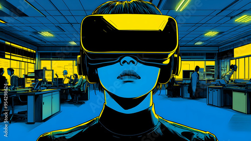 Woman wearing VR headset in...