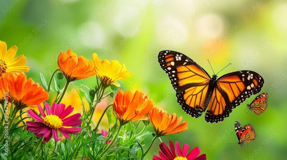 Butterflies and Flowers in a Summer Garden Butterflies and Flowers in a Summer Garden