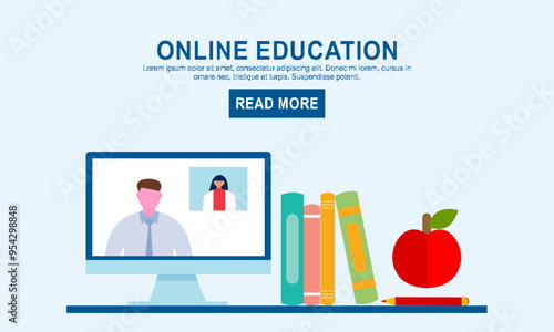 Flat education, distance tutor, mobile education, e-learning concept. Vector icon banners template