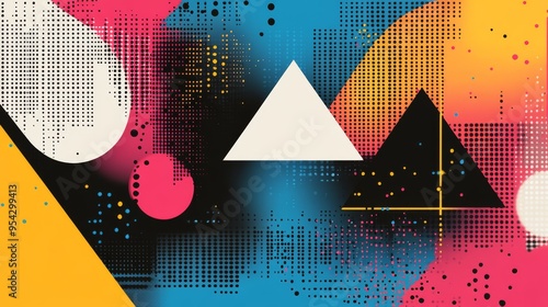 Wallpaper Mural Abstract Geometric Design with Halftone Patterns and Vibrant Colors Torontodigital.ca