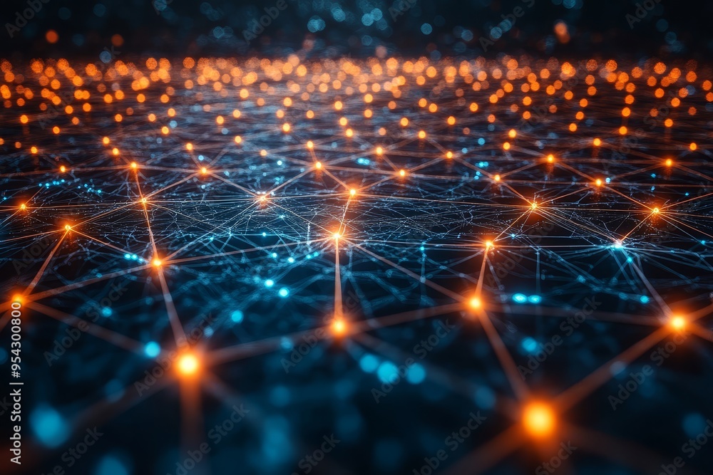 Obraz premium Abstract Network Connection with Orange and Blue Lights