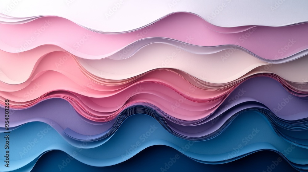Abstract Wavy Layers of Pink, Purple, and Blue Paper Abstract Wavy Layers of Pink, Purple, and Blue Paper