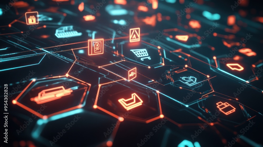 Digital Network with Icons Digital Network with Icons