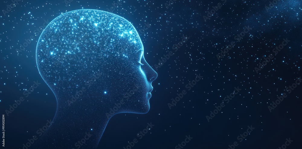 Digital Consciousness - A Silhouette of a Person's Head Made of Light Digital Consciousness - A Silhouette of a Person's Head Made of Light