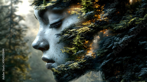 Woman's face merging with f...