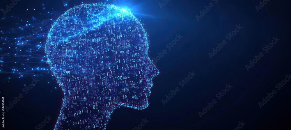 Digital Human Head with Binary Code Digital Human Head with Binary Code