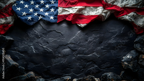 Worn American flag with cop...