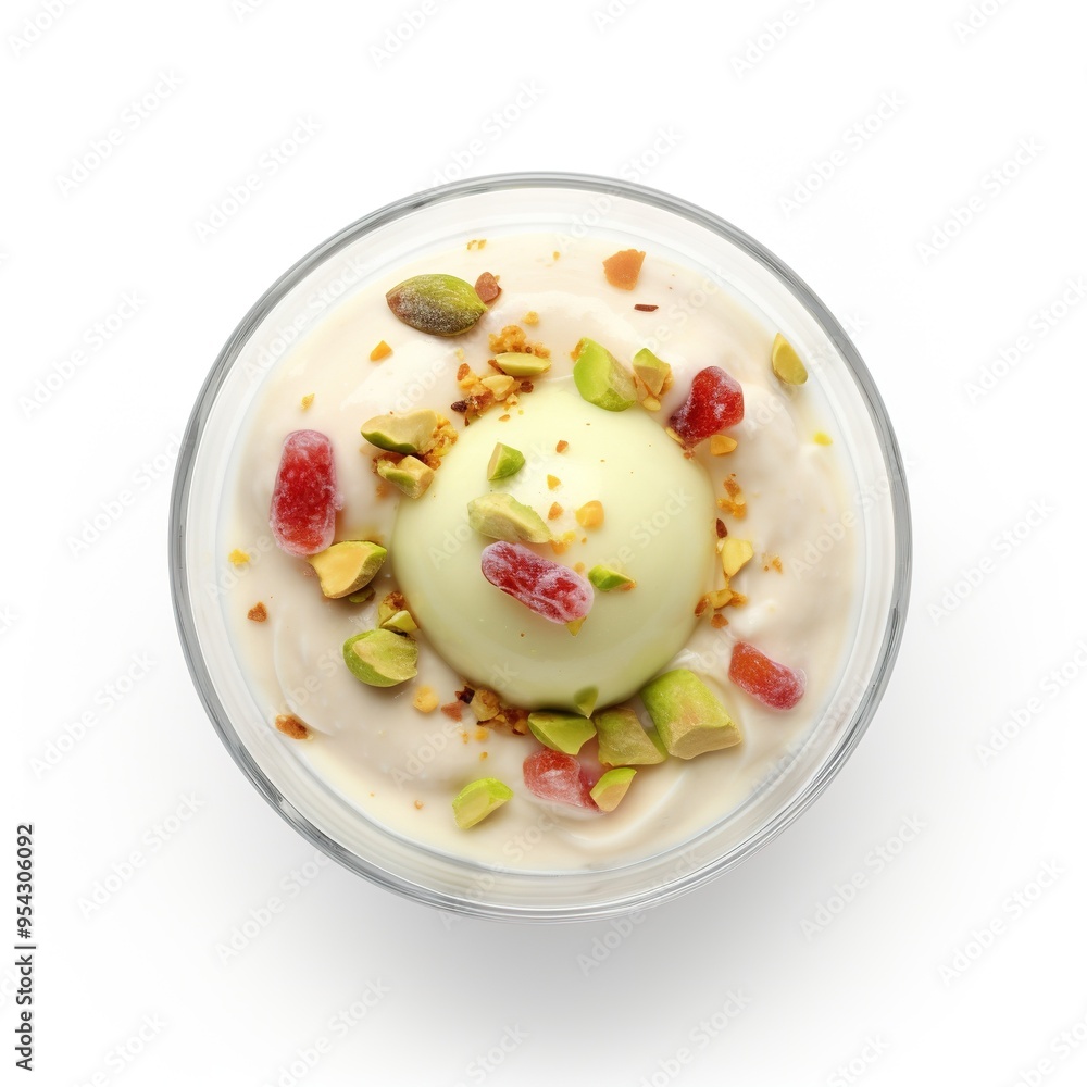 Falooda on a bowl top view isolated on a white background Falooda on a bowl top view isolated on a white background