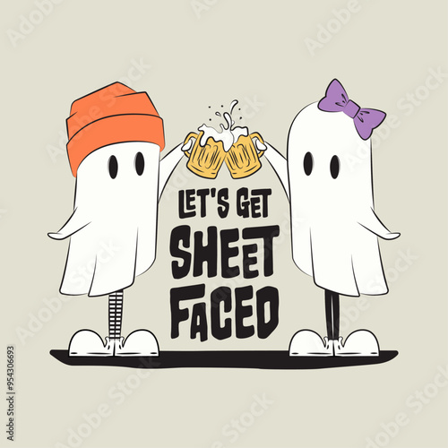 Get Sheet Faced Hipster Ghost Beer Cheers Illustration