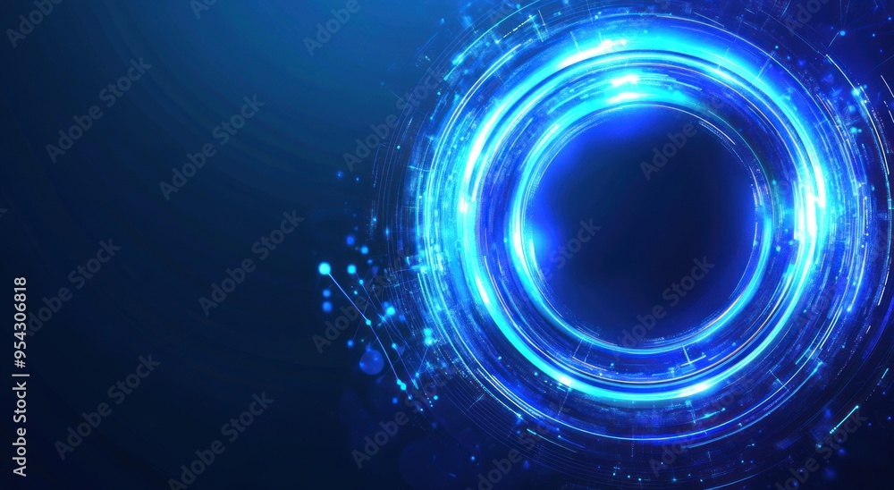 Abstract Blue Circle with Neon Lights