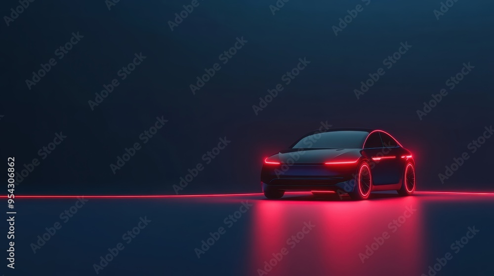 Naklejka premium Futuristic car charging hub, glowing neon cables, sleek electric vehicle