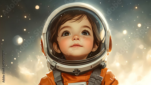 Young girl astronaut lookin...