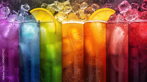 Rainbow of drinks on ice