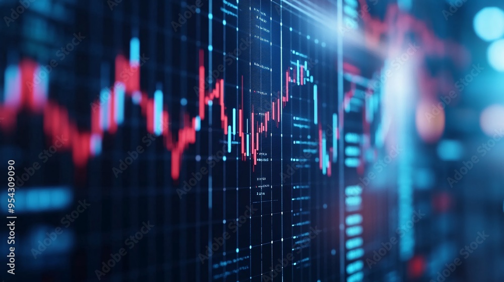 Monitor showing a financial chart with detailed analytics and market trends Monitor showing a financial chart with detailed analytics and market trends