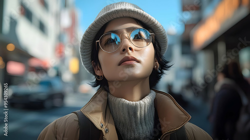 Young woman in a hat and su...