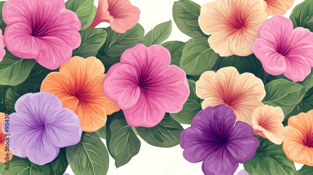 custom made wallpaper toronto digitalColorful Flower Bouquet with Green Leaves Illustration