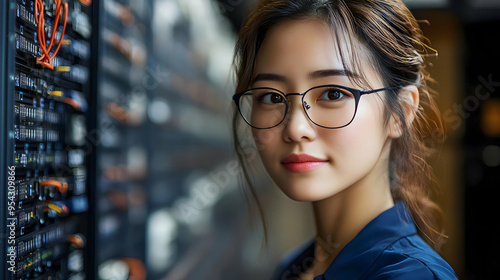 Young woman in glasses look...
