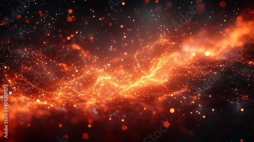 Abstract Orange and Gold Sparkles on Black Background