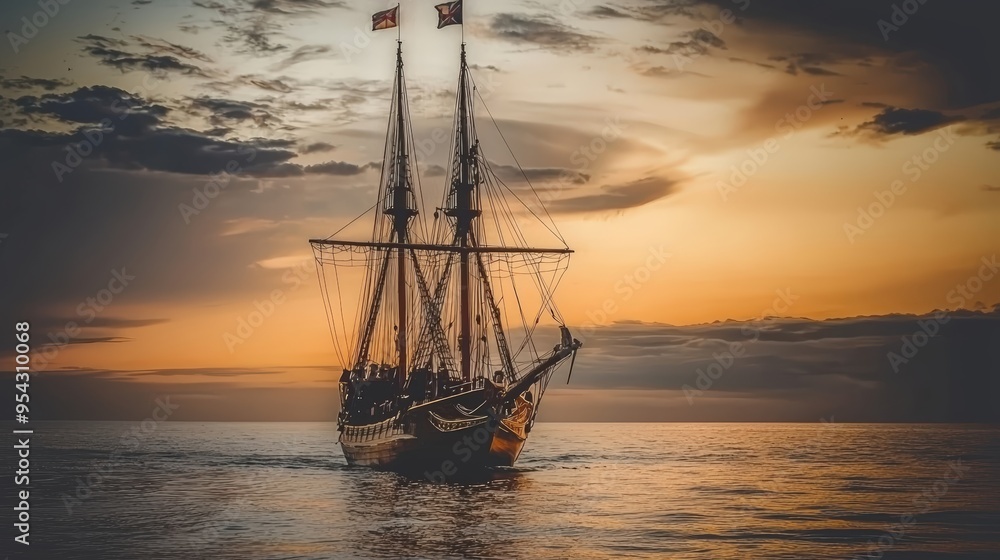 Obraz premium Sailboat on the water at sunset