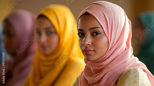Young woman in pink hijab l...