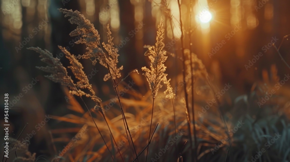 Wild grass swaying in a forest at sunset with intricate details and vintage filter. Wild grass swaying in a forest at sunset with intricate details and vintage filter.