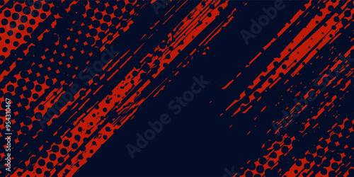Red halftone dots blue color pattern gradient grunge texture background. Dot pop art comic sport style black and red modern grunge