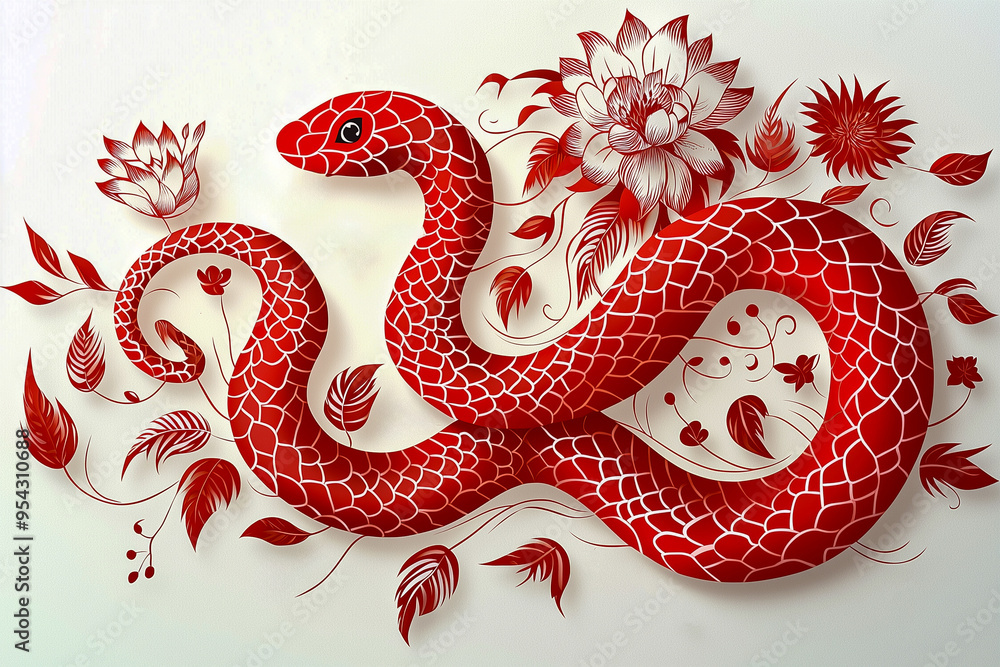 Obraz premium Chinese traditional techniques paper cutting twelve Chinese Zodiac Snake Genus
