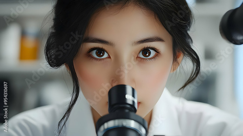 Young woman scientist looki...