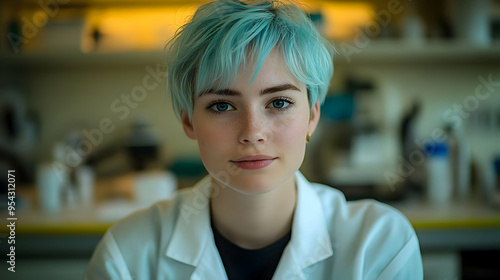 Young woman with blue hair ...