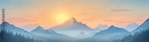 Misty Mountain Range Sunrise Landscape