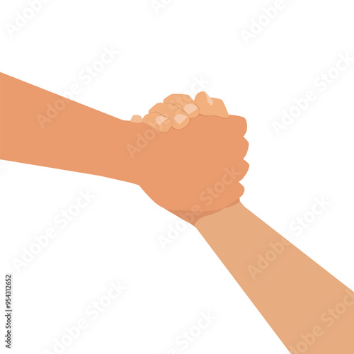 Two hands hold tightly to each other, rescuer saves, pulls out of trouble a person in need of help, the concept of helping someone in need.